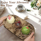 Genuine Real Natural Marble Tray for Bathroom, Luxury Dark Brown Stone Vanity Tray, Decorative Oval Trays for Countertop Storage, Vanity, Dresser, Kitchen, Home Decor, 11.8" x 6", Brown