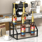 Coffee Syrup Rack Organizer, Syrup Bottle Holder Stand for Coffee Bar, 2-Tier 8 Bottles Storage Shelves for Syrup, Wine, Dressing for Kitchen Countertop, Greige