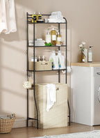 3-Tier Over The Toilet Storage, Bathroom Organizer, Space-Saving, Above Toilet Storage Rack with 4 Hooks and Paper Holder, Metal Shelf, Black