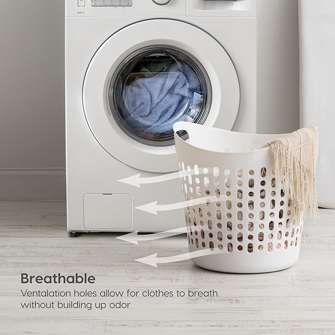 IRIS USA Laundry Basket Hamper, 27L Flexible Portable Plastic Dirty Clothes Bag with Ventilation Holes for Bedroom Bathroom Apartment Dorm Laundry Room Blankets Pillows Trinkets Organization, White
