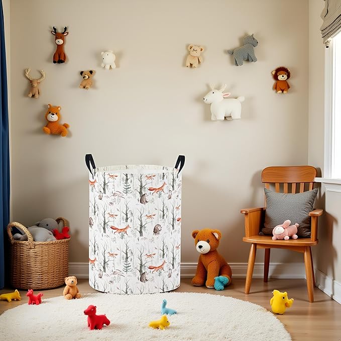 Baby Laundry Basket Baby Nursery Hamper Kids Laundry Basket Toy Storage Bin for Boys Room Decor Gift Baskets for Bedroom Bathroom(Forest Animal)