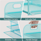 Paper Organizer Letter Tray with Handle Mesh 5-Tier Stackable Desk Organizer for Files/Paper/Office Supplies, Sturdy Carbon Steel Desk Organizer for Home Office & Classroom