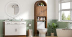Arched Over The Toilet Storage Cabinet with Fluted Doors, 4 Tier Small Bathroom Shelf Organizer, Mid Century Modern Bathroom Cabinet with Adjustable Shelf, Slim Narrow Arch Toilet Rack, Walnut