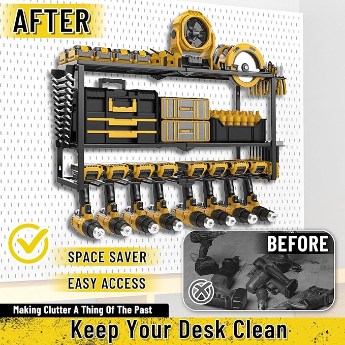 Power Tool Organizer Wall Mount, Heavy Duty 8 Drill Holder Wall Mount, Metal Cordless Tool Shelf, Tool Holder and Storage Rack for Garage Organization Workshop