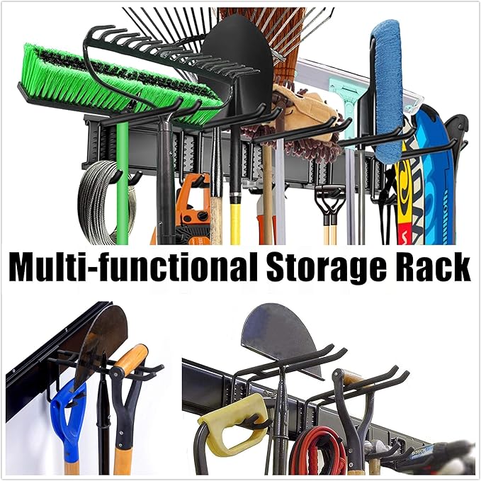 WALMANN Wall Mount Tool Organizer, Mop and Broom Holder, Garage Tools Storage Rack, Heavy Duty Garden Tool Storage Rack, Holds Up to 300 lbs (Pack of 2)