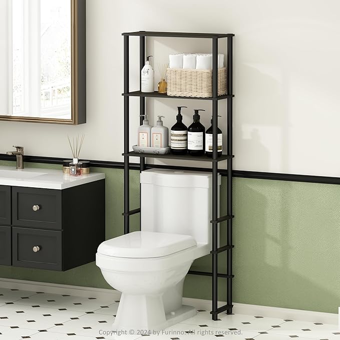 Furinno Turn-N-Tube Over The Toilet Storage, 3-Shelf Over The Toilet Organizer, Freestanding Space Saver Bathroom Shelf, for Bathroom Organizers and Storage, Black Espresso