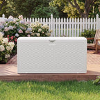 Garvee 99 Gallon Waterproof Large Resin Deck Box Indoor Outdoor, Lockable Storage Container for Patio Furniture Tools, Waterproof Deck Box Patio Storage Bin for Pool Garden, White