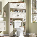 Over The Toilet Storage Cabinet, Farmhouse Storage Over Toilet with 4 Barn Doors & Adjustable Shelf, Space Saving Bathroom Organizer with Toilet Paper Holder Stand for Bathroom, Laundry, Rustic White