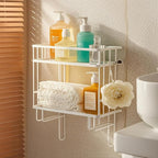 ShellKingdom Over The Toilet Storage Shelf, 2 Tier Toilet Paper Holder Stand Shelves, Punch-Free Bathroom Storage Rack with 2 Hooks, Small Space Organizers for Bathroom, Home, Countertop, White