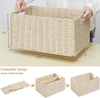 Vagusicc Wicker Storage Basket, Set of 2 Hand-Woven Paper Rope Wicker Basket, Small Storage Baskets for Organizing Toilet Paper Basket, Foldable Large Cube Storage Organizer Bins for Shelves (Beige)