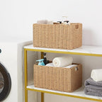 Vagusicc Wicker Storage Basket, Set of 2 Hand-Woven Paper Rope Wicker Basket, Small Storage Baskets for Organizing Toilet Paper Basket, Foldable Large Cube Storage Organizer Bins for Shelves (Natural)