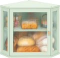 Corner Bread Box for Kitchen Countertop, Bamboo Wood Black Bread Box, Large Capacity Bread Storage Bin with Acrylic Wavy Door Panel