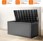 100 Gallon Outdoor Deck Box, Lockable Waterproof Outdoor Storage Boxes For Garden Tools,Indoor Cushions,Accessories Outside Storage Resin Weatherproof Container(Black)