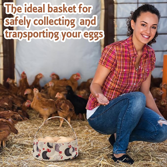 2 Pieces Egg Basket Mini Egg Collecting Bags Gathering Basket with 7 Pouches for Easter Farmhouse Chicken Hen Duck Goose Housewife Garden Transporting Storage, 8 x 2.6 Inch(Lovely)