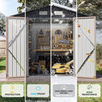 Aoxun Outdoor Storage Shed with Floor - 8x6 FT Metal Shed with Lockable Doors & Air Vents, Waterproof Outside Storage Shed for Tool, Garbage Can, Bike, Mower, for Backyard Garden Patio, Brown