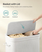 SONGMICS Laundry Hamper with Lid, Bamboo Laundry Basket, Removable Machine Washable Laundry Basket, with Handles, 26.4-Gallons, for Laundry Room, Bedroom, Bathroom, Cloud White ULCB063W01