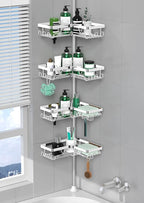 Corner Shower Caddy Tension Pole - Chrome Tension Rod Shower Caddy Adjustable Shampoo Holder for Bathroom/Bathtub/RV, Stainless Steel, Floor to Ceiling 25-114.2 inch