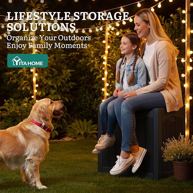 YITAHOME Outdoor Resin Storage Box 31 Gal, Water-resistant Patio Deck Box Outdoor Storage Box for Pillows, Garden Equipment, Securely Lockable, Black