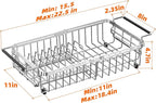 Expandable Dish Drying Rack in Sink,Stainless Steel Over The Sink Dish Drainer Drying Rack for Kitchen Counter,with Utensil Holder,Silver