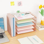 OPNICE Desk Organizer, 5-Tier Paper Organizer Letter Tray with Magazine Holder, Office Desk Accessories & Workspace Organizers, Desktop File Organizer for Office Supplies Storage, Rose Gold