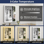 24"×32" Bathroom Medicine Cabinet with Mirror, Surface or Recessed Lighted Medicine Cabinet, 3-Color Dimmable Lights, Defogger, Bathroom Mirror with Outlet, Clock&Temp Display, Door Left Open