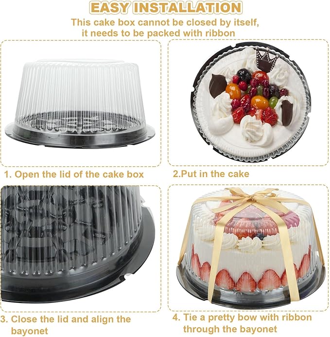10 Pcs 10 Inches Disposable Cake Container with Lid Plastic Cake Carrier with Clear Dome Lid and Cake Boards Round Cake Containers Carriers for Transport, Party Takeout Food Display