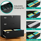 SISESOL 3 Drawer Lateral File Cabinet with Lock,Black Lateral Filing Cabinet,Horizontal Metal Filing Cabinets,Locked Wide Three Drawer File Cabinets for Office Home,Fit A4/F4/Letter/Legal File