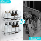 Shower Caddy Organizer with Hooks,Self Adhesive Bathroom Shelves,Shower Shelves,No Drilling Bathroom Organizers and Storage,Perfect for RV, Apartment, Home Decor,Silvery 3PK