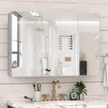 40 x 28 Farmhouse Medicine Cabinet, Tempered Frameless Bathroom Mirror with Storage, Silver Recessed or Surface Mount Aluminum Medicine Cabinet for Bathroom Modern-Large