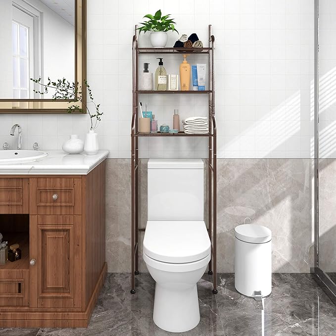 3-Shelf Bathroom Organizer Over The Toilet Space Saver Over The Toilet Rack Bathroom Corner Stand Storage Organizer, Brown