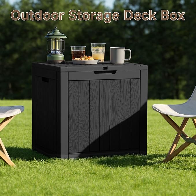 37 Gallon Resin Deck Box Outdoor Storage Box for Patio Furniture,Outdoor Cushions,Garden Tools and Pool Supplies,Waterproof,Lockable(Black,37Gallon)