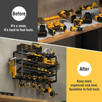 YYR 4 Layer Power Tool Organizer Wall Mount, Cordless Drill Hanger Storage Rack, Battery Tools Holder with Charging Station Shelf for Garage Organization, Workshop, Pegboard, Shed - 24 Inch 6 Slots