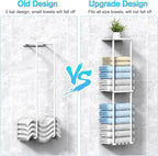 Towel Rack for Bathroom, Wall Mounted Vertical Rolled Towel Storage Organizer Holder with Shelf, Holds Up 6 Large Bath Sheets, White