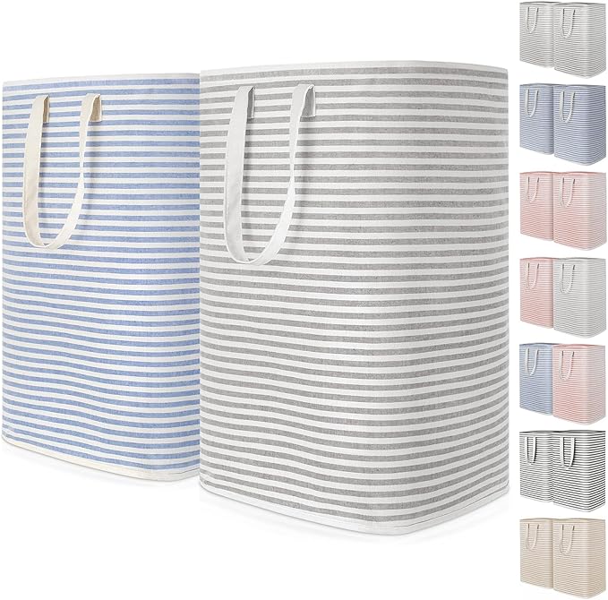 Lifewit 2 Pack Laundry Basket 80L Each, Collapsible Clothes Hamper with Reinforced Handles, Freestanding Waterproof Design for Bedroom and Laundry Room, Grey&Blue 160L Total