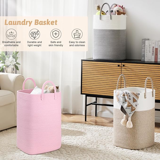 Laundry Basket,Woven Cotton Rope Laundry Hamper,100L Versatile Storage for Dirty Clothes,Baby Toys,and Blankets in Bathroom, Nursery,and Living Room