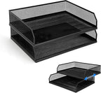 Paper Tray Desk Organizer, 2 Pack Stackable Letter File Tray, Wire Mesh Desktop Organizer, Front-Load Metal A4 Paper Sorter Documents Storage Holder Tray for Office Supplies Home School Classroom