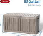 EasyUp 85 Gallon Outdoor Storage Box, Resin Waterproof UV-Resistant Deck Box, Reinforced Stability for Patio, Garden, and Poolside, Striped Gray