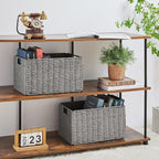 Vagusicc Wicker Storage Basket, Set of 2 Hand-Woven Paper Rope Wicker Basket, Small Storage Baskets for Organizing Toilet Paper Basket, Foldable Large Cube Storage Organizer Bins for Shelves (Grey)