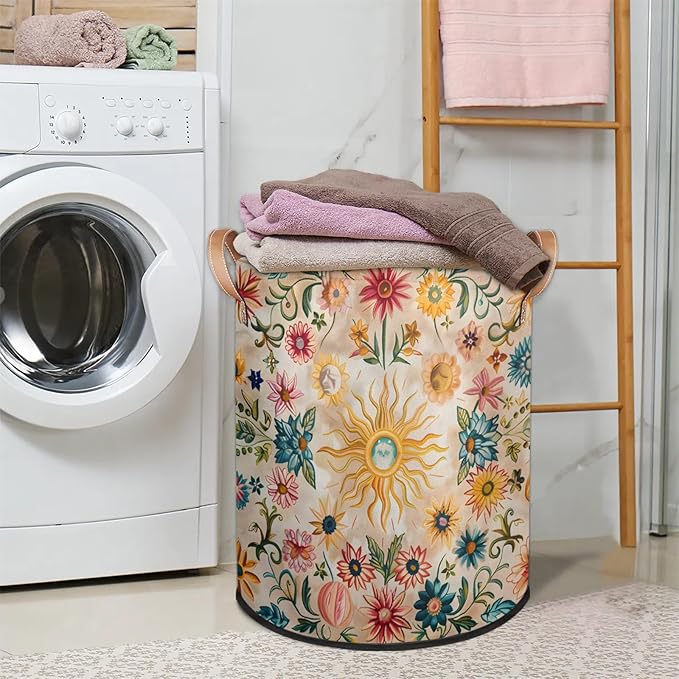 TropicalLife Collapsible Laundry Basket Large Laundry Hamper Waterproof Storage Bins with Leather Handles Clothes Nursery Hampers (Multicolored 3)