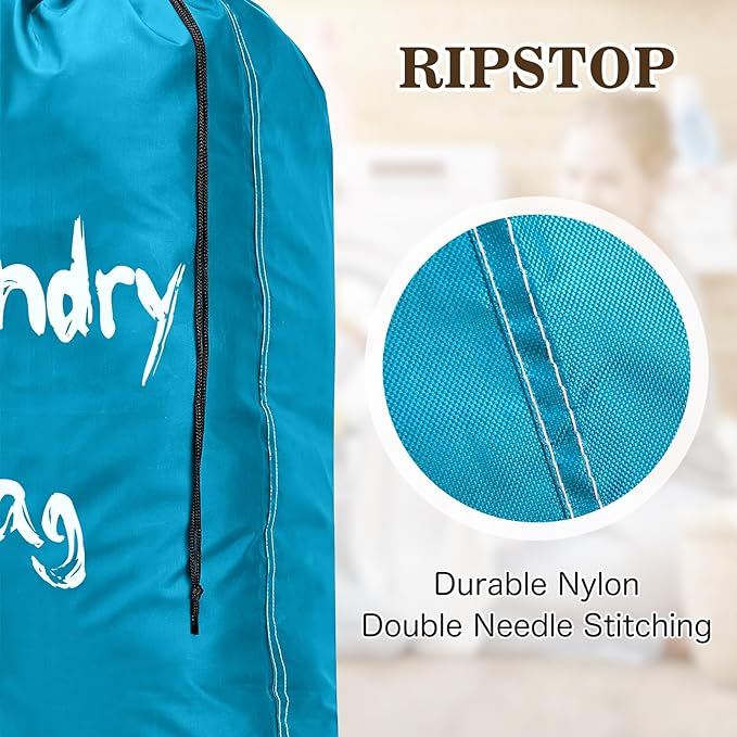 2Pcs XL Travel Laundry Bag for Dirty Clothes, Extra Large Heavy Duty Organizer with Drawstring, Cruise Ship Camping Travel Road Trip Vacation Essentials Must Haves 2024 for Kids Girl (Blue + Blue)