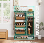 GarveeHome Shoe Cabinet Rattan with 3 Flip Drawers and 4-Tier Shoe Storage Cabinet, Freestanding Shoe Organizer with Adjustable Shelves for Entryway, Closet, Hallway (Brown)