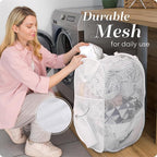 Handy Laundry Collapsible Mesh Pop Up Laundry Hamper 2-Pack, Wide Opening, Side Pocket, Space-Saving Foldable Basket for Clothes, Travel, Dorm, Kids Room, Breathable & Durable (White)