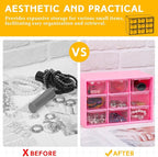 Wenqik 2 Pcs Mini Storage Drawers Teacher Toolbox Organizer with 9 Clear Drawers Small Plastic Desktop Teacher Desk Craft Organizer for Classroom Office 7" x 3. 9" x 4. 7"(Rose Red)