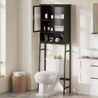 BAMBANG Over The Toilet Storage Cabinet, Bamboo Bathroom Over Toilet Storage Organizer with Adjustable Shelves and Double Doors, Above Toilet Storage Cabinet, Black