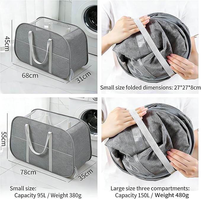 ６Pack collapsible laundry baskets with handles, Laundry Basket Collapsible,Pop Up Mesh Laundry Hamper with Compartments, Foldable Small Laundry Bin Bag (Gray)