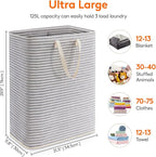 Lifewit 1 Pack Laundry Basket 125L Each, Collapsible Clothes Hamper with Reinforced Handles, Freestanding Waterproof Design for Bedroom and Laundry Room, Grey 125L Total
