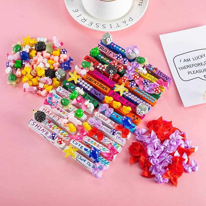 80 Set Cheer Pins Spirit Clips Include 140 Wooden Colored Clothes Pins Mini Resin Animals and 300 Self Adhesive Stickers Pen for Cheerleading Backpacks Cheer Gifts Bulk (Colorful)