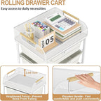 Rolling Utility Storage Cart with 4 Drawers - 4 Tiers Rolling Cart Craft Cart, Storage Drawer Cart Organizer for Craft Room Office Bedroom Classroom with Mesh Top & 4 PCS DIY Lable, White