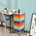 GOFLAME 10-Drawer Rolling Storage Drawer Cart, Utility Cart with Removable Drawers & Metal Frame, Mobile Art Craft Drawer Cart with Lockable Wheels for Home, Office, Studio, School, Multicolor