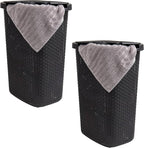Mind Reader Slim Laundry Hamper with Lid, 60L Tall Clothes Basket, Narrow Tapered Design for Bathrooms, Closets and Laundry Rooms, Plastic, 2 Pack, Black